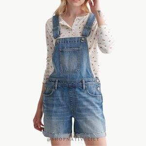 NWT Lucky Brand Denim Women’s Boyfriend Overall Shorts Size Medium, Indigo